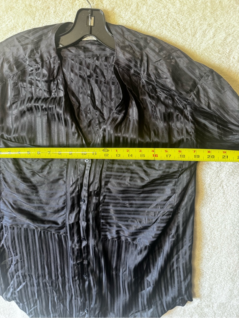 Aritzia Wilfred Zelie Silk Satin Stripe Shirt V Black Buttons Blouse Long Sleeve - Picture 15 of 16